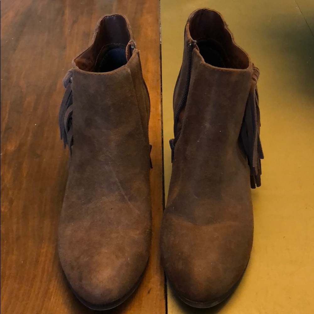 Brown fringe booties, Fergalicious by Fergie...